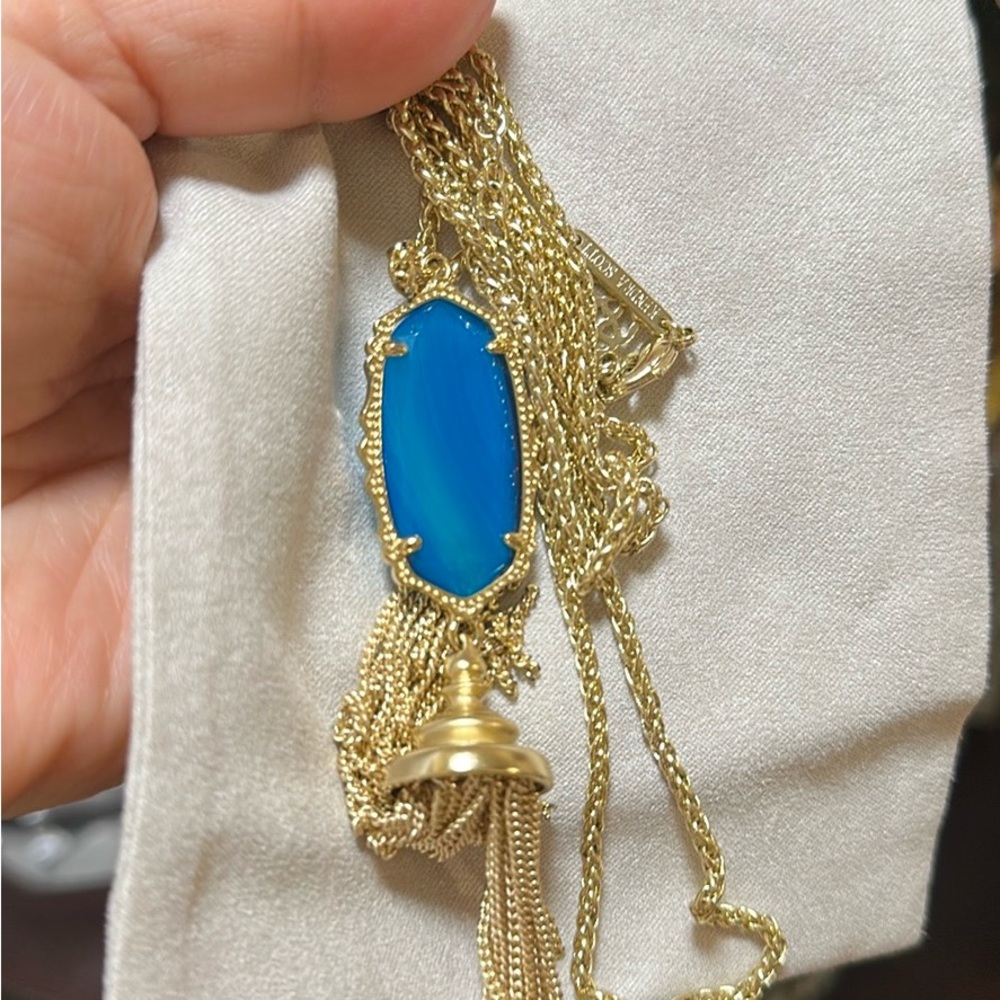 Kendra Scott Gold Necklace with Vibrant Blue Pendant